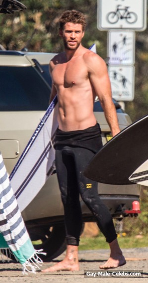 Two Hunky Brothers Liam and Chris Hemsworth Shirtless And Tight Wetsuit Photos