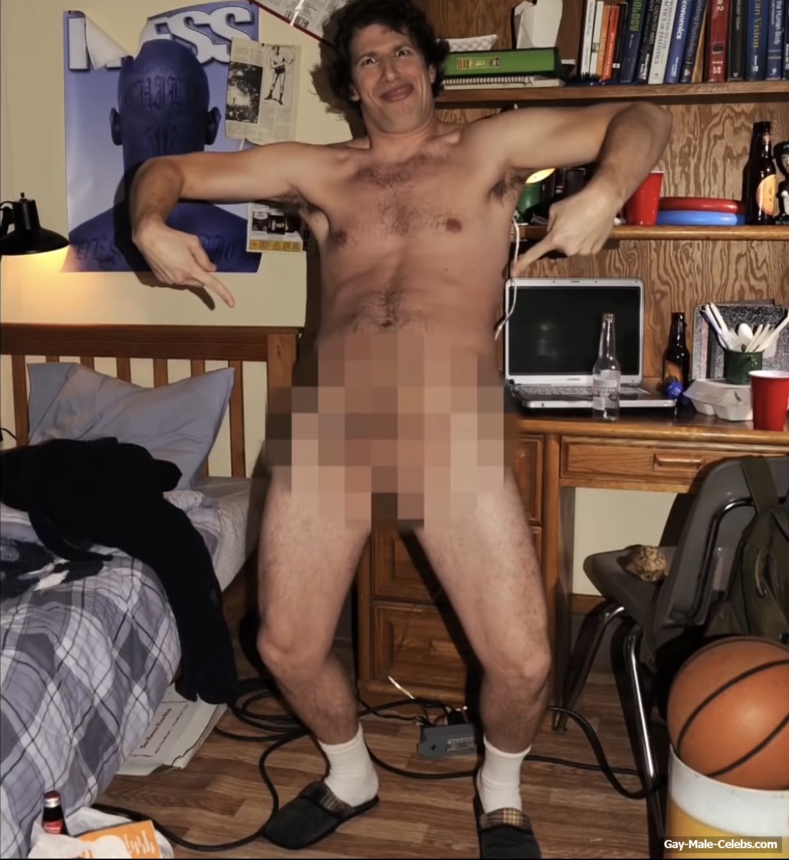 The photo of Andy Samberg nude butt against the background of the mountains...