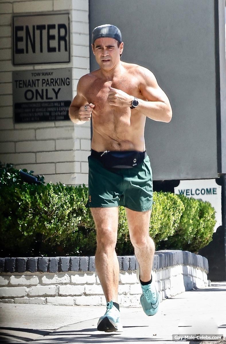 Colin Farrell Running Shirtless Outdoors