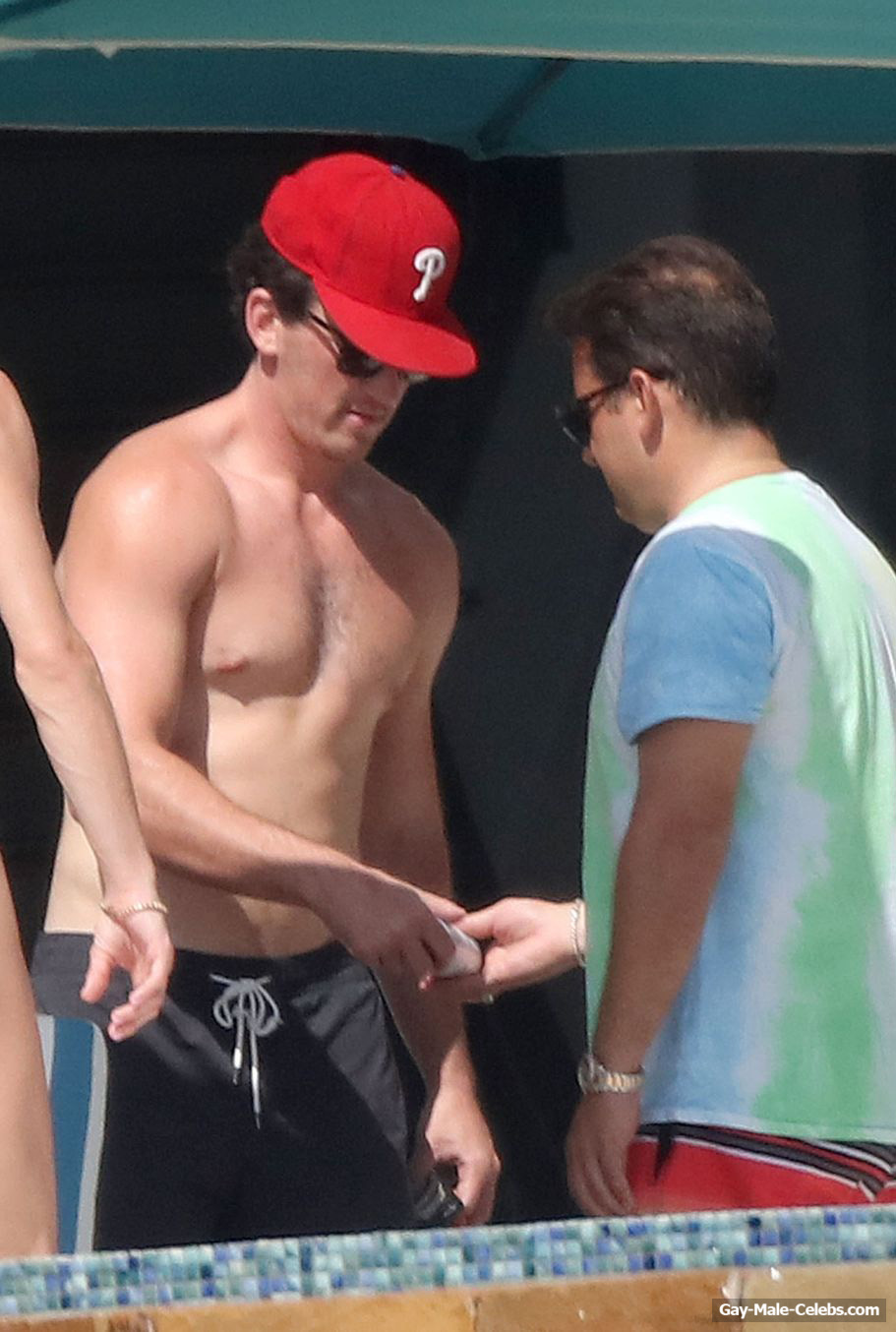 Miles Teller Relaxing Shirtless With Friends