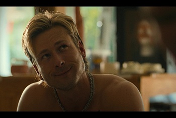 Glen Powell shirtless in Chad Powers
