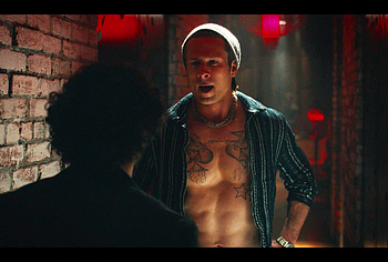 Glen Powell shirtless in Chad Powers