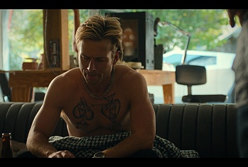 Glen Powell shirtless in Chad Powers