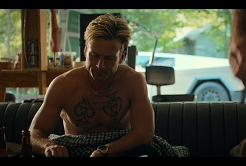 Glen Powell shirtless in Chad Powers