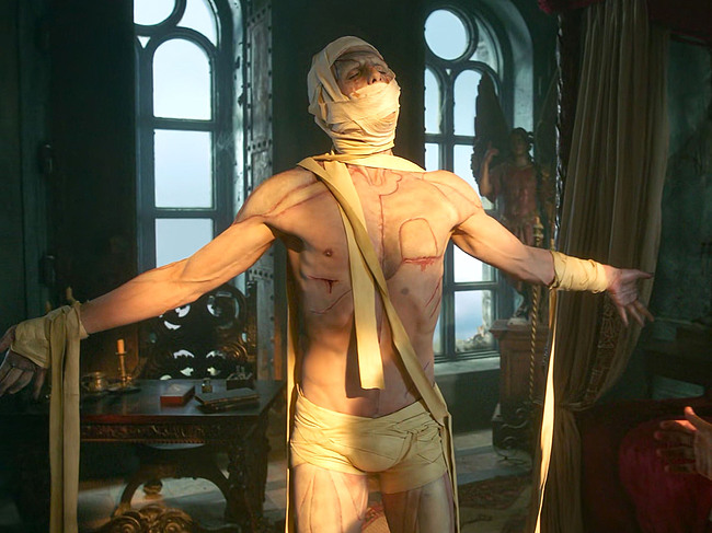 Jacob Elordi shirtless in Frankenstein