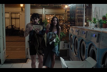 Joe Jonas shirtless in A Very Jonas Christmas Movie