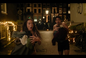 Joe Jonas shirtless in A Very Jonas Christmas Movie