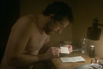 Josh O'Connor shirtless in The Mastermind