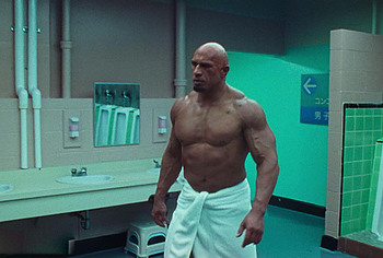 Dwayne Johnson shirtles in The Smashing Machine