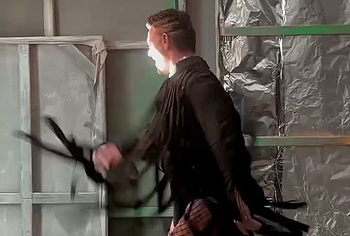 Luke Evans huge penis bulge erotic show