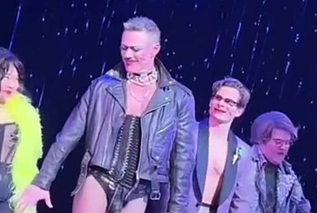 Luke Evans huge penis bulge erotic show