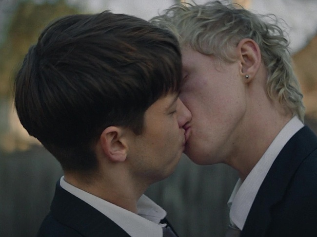 Stacy Clausen and Joe Bird Hot Gay Kiss in Leviticus