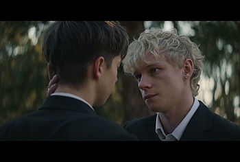 Stacy Clausen and Joe Bird Hot Gay Kiss in Leviticus
