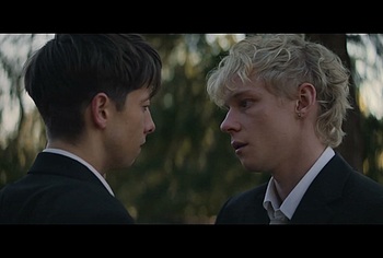 Stacy Clausen and Joe Bird Hot Gay Kiss in Leviticus