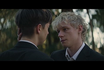 Stacy Clausen and Joe Bird Hot Gay Kiss in Leviticus