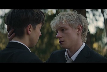 Stacy Clausen and Joe Bird Hot Gay Kiss in Leviticus